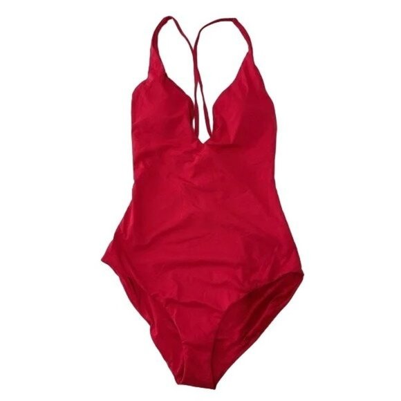 NWT Andie  Bali One Piece Swimsuit Deep V Neck Removable Cups ST/MT Cherry Red - Picture 2 of 13